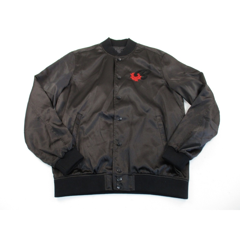 Blvd Supply Bomber Jacket Mens L Black Satin Embroidered Floral Snap Front